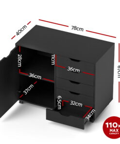 Artiss Mobile Filing Cabinet 5 Drawer Black - Image 3