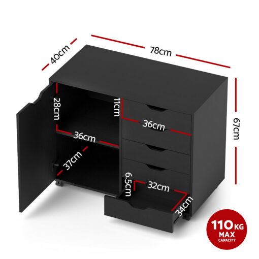 Artiss Mobile Filing Cabinet 5 Drawer Black – image 3