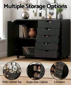 Artiss Mobile Filing Cabinet 5 Drawer Black - Image 5