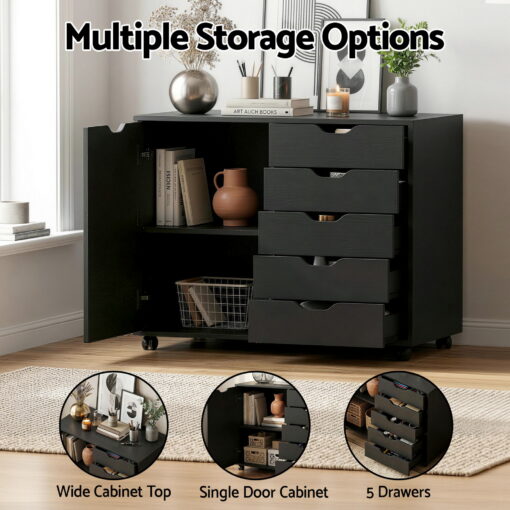 Artiss Mobile Filing Cabinet 5 Drawer Black – image 5