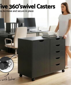 Artiss Mobile Filing Cabinet 5 Drawer Black - Image 6