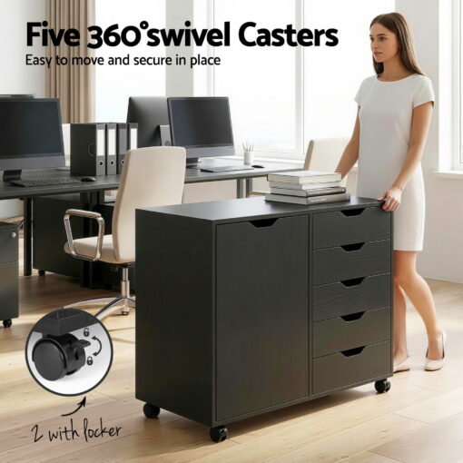 Artiss Mobile Filing Cabinet 5 Drawer Black – image 6