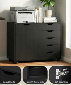 Artiss Mobile Filing Cabinet 5 Drawer Black - Image 7