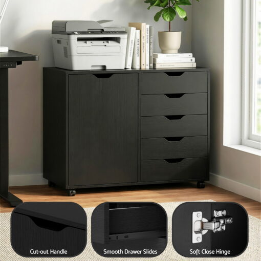 Artiss Mobile Filing Cabinet 5 Drawer Black – image 7