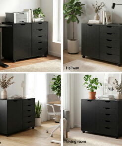 Artiss Mobile Filing Cabinet 5 Drawer Black - Image 8