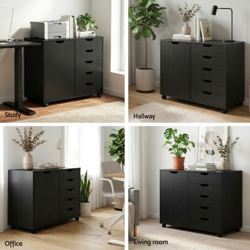 Artiss Mobile Filing Cabinet 5 Drawer Black – image 8