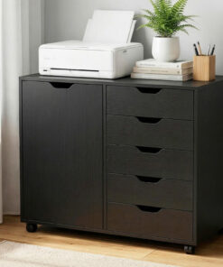 Artiss Mobile Filing Cabinet 5 Drawer Black - Image 9