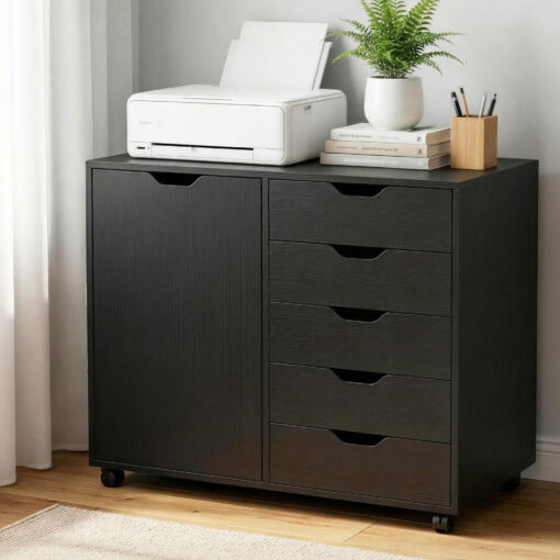 Artiss Mobile Filing Cabinet 5 Drawer Black – image 9