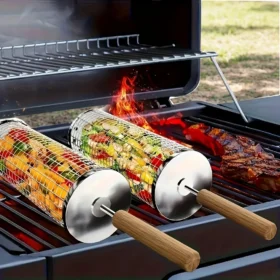 BBQ Grill Basket Set with Wooden Handle – image 1