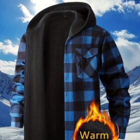 Plaid Hooded Jacket with Velvet Lining Red XL – image 1