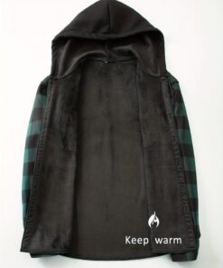 Plaid Hooded Jacket with Velvet Lining Red XL - Image 5