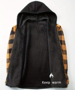 Plaid Hooded Jacket with Velvet Lining Red XL - Image 6