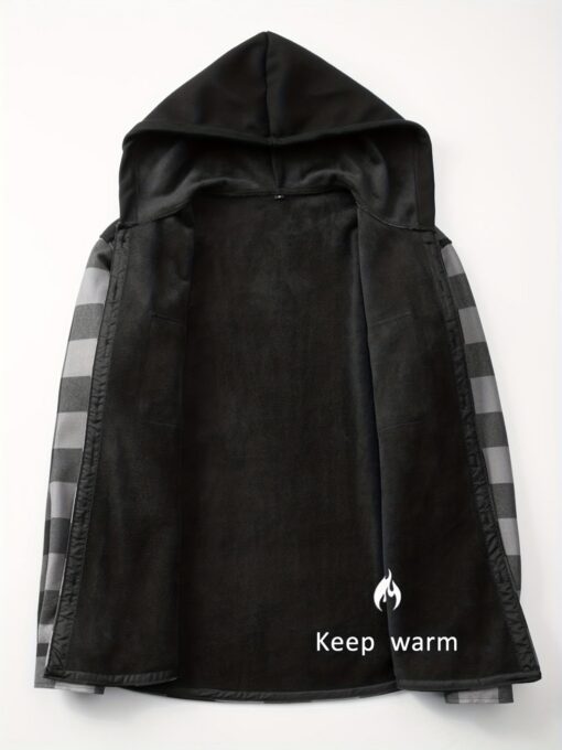 Plaid Hooded Jacket with Velvet Lining Red XL – image 8