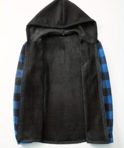 Plaid Hooded Jacket with Velvet Lining Red XL - Image 9