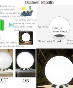 40cm Solar Globe Post Light with Acrylic Globe - Image 9