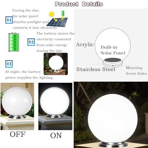 40cm Solar Globe Post Light with Acrylic Globe – image 9