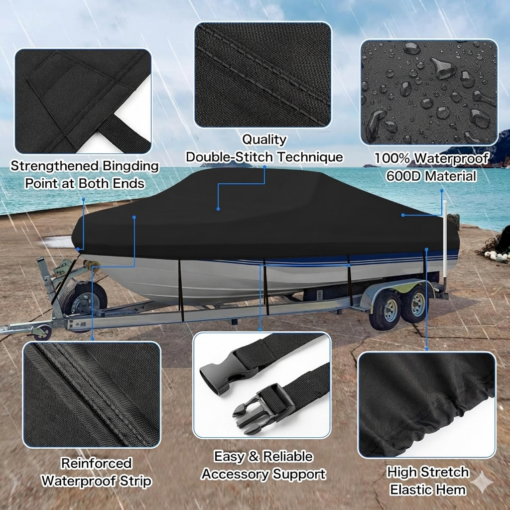 Trailerable Boat Cover 600D Silver – image 3