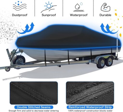 Trailerable Boat Cover 600D Silver 17-19FT – image 4