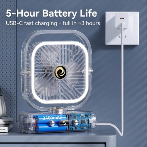 Grey USB Desk Fan with Rechargeable 2400mAh Battery – image 6