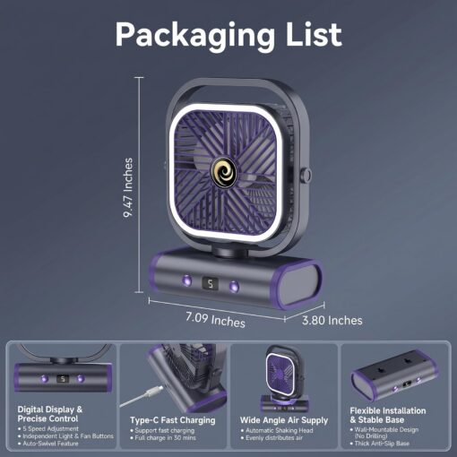 Grey USB Desk Fan with Rechargeable 2400mAh Battery – image 7