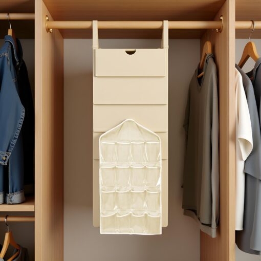 16 Pocket Beige Hanging Storage Bag for Closets – image 4