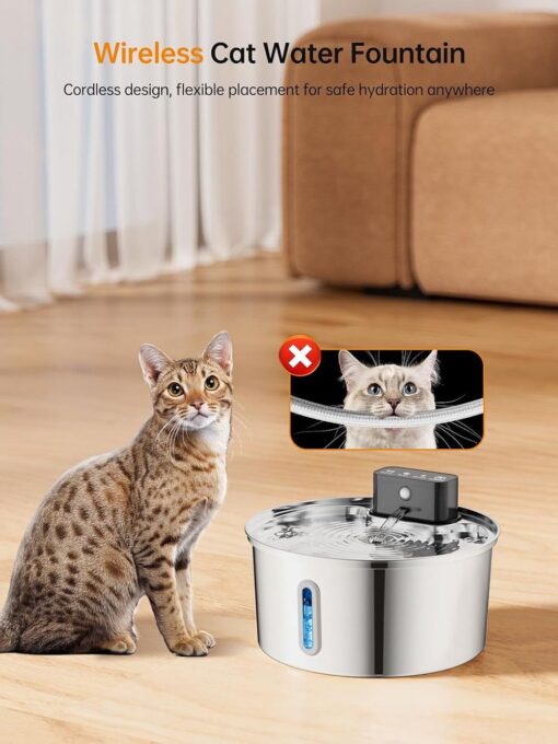 Wireless Pet Water Fountain 3.2L Stainless Steel – image 8