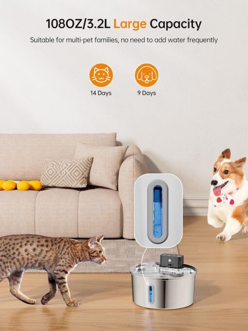 Wireless Pet Water Fountain 3.2L Stainless Steel – image 9