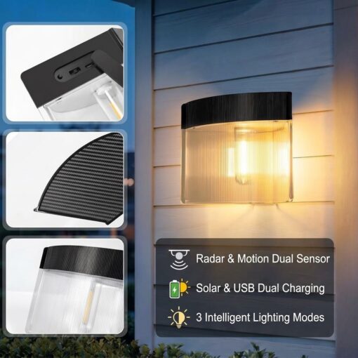 Solar Outdoor Wall Lamp 4 Pack with Radar Sensor – image 4