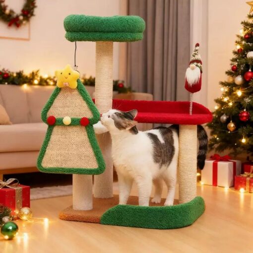 V1341-ZY-LHR55N99-00.jpg Christmas Cat Tree with Sisal Scratching Post – image 1