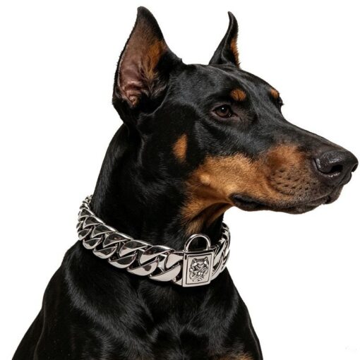 Stainless Steel Cuban Link Dog Collar with Dog Head Buckle – image 5