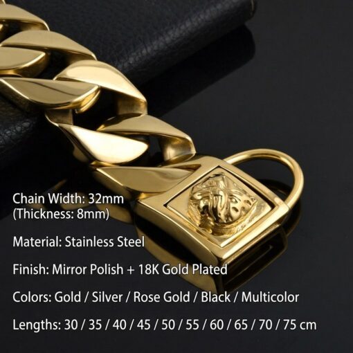 Stainless Steel Cuban Link Dog Collar with Dog Head Buckle – image 2