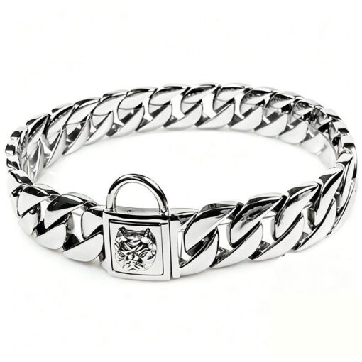 Stainless Steel Cuban Link Dog Collar with Dog Head Buckle – image 4