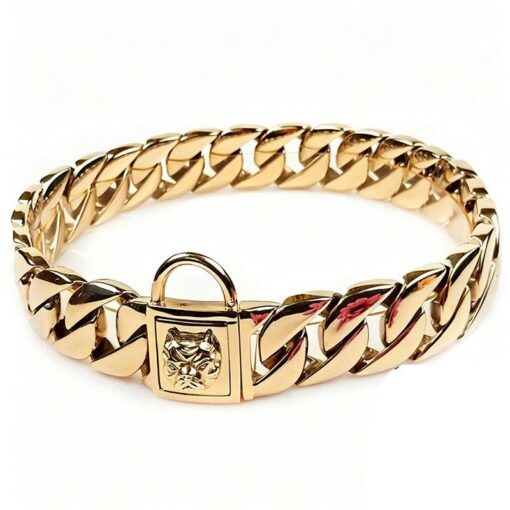 Stainless Steel Cuban Link Dog Collar with Dog Head Buckle – image 3