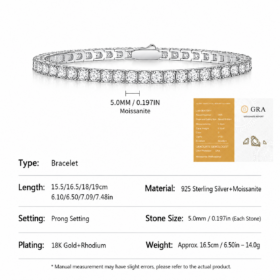 Moissanite Tennis Bracelet 925 Silver, 5mm – image 1