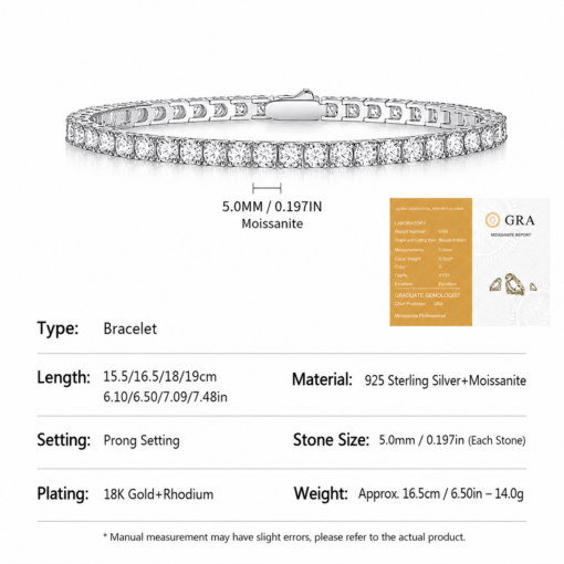 Moissanite Tennis Bracelet 925 Silver, 5mm – image 1