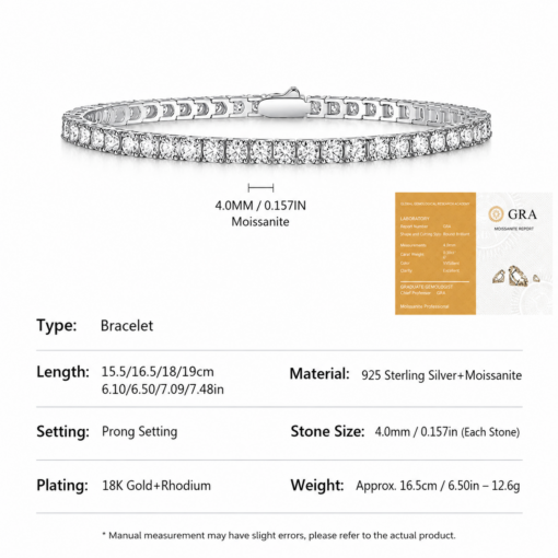 Moissanite Tennis Bracelet 925 Silver, 5mm – image 13