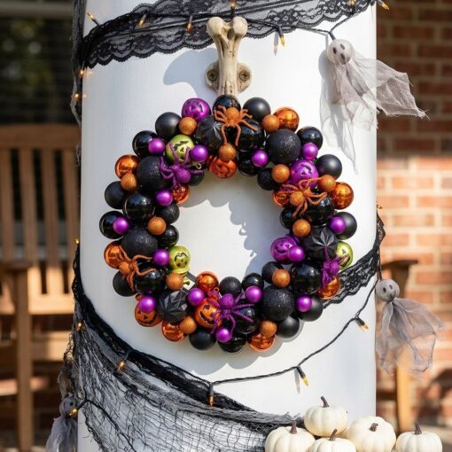 V1358-D132-QAZMLP00029-00.jpg YLT Halloween Wreath with Ball Ornaments – image 1