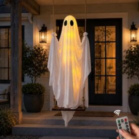 Swinging Ghost Halloween Decor with 8 Light Modes – image 1