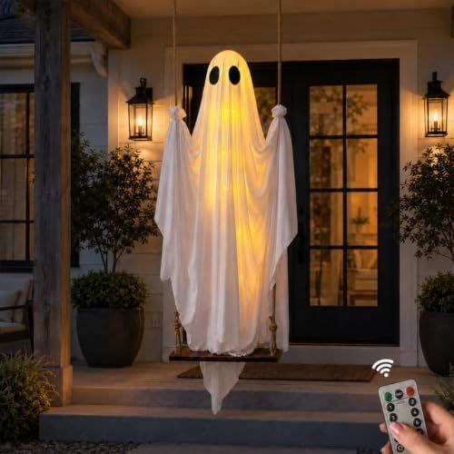 V1402-CS-AMVMLWF-00.jpg Swinging Ghost Halloween Decor with 8 Light Modes – image 1
