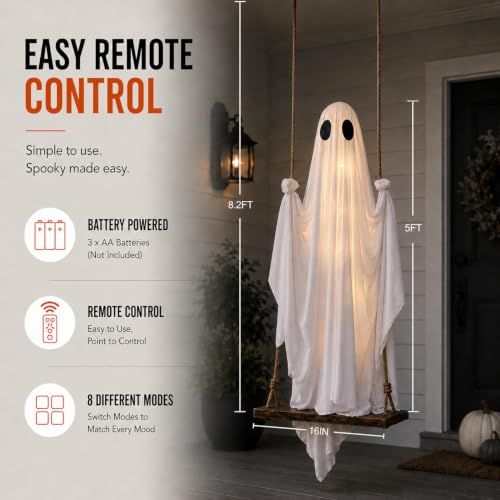 Swinging Ghost Halloween Decor with 8 Light Modes – image 2