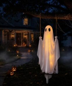 Swinging Ghost Halloween Decor with 8 Light Modes - Image 3