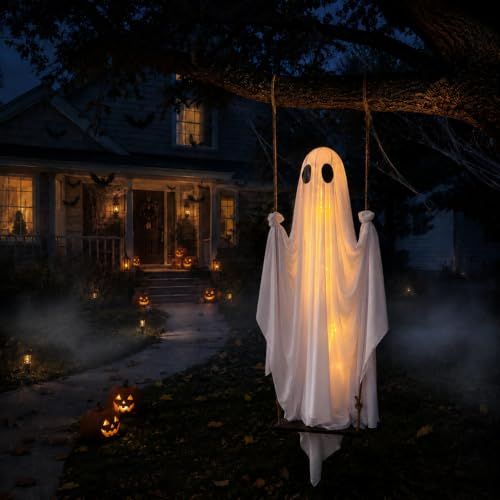 Swinging Ghost Halloween Decor with 8 Light Modes – image 3