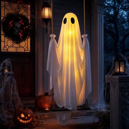 Swinging Ghost Halloween Decor with 8 Light Modes – image 4