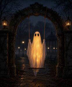 Swinging Ghost Halloween Decor with 8 Light Modes - Image 5