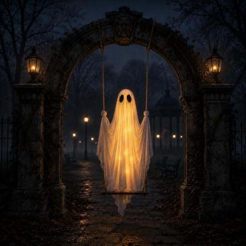Swinging Ghost Halloween Decor with 8 Light Modes – image 5