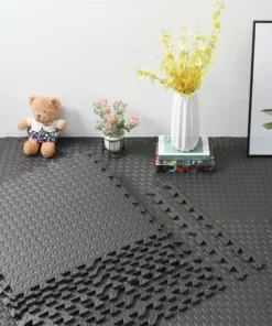 GENUX White Wood Grain EVA Gym Mats 12 Tiles - Image 3