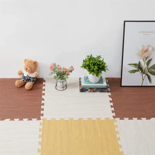 GENUX White Wood Grain EVA Gym Mats 12 Tiles – image 4