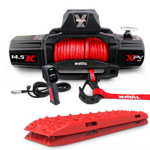 X-BULL 14500lb Winch with Red Recovery Tracks – image 1