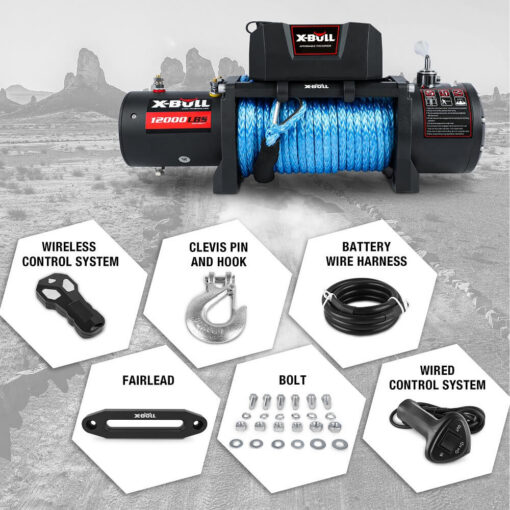 X-BULL 12000lb 12V Winch with Synthetic Rope – image 2