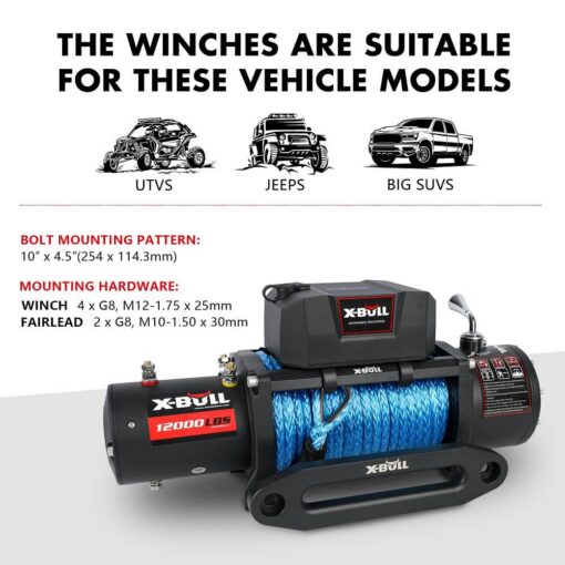 X-BULL 12000lb 12V Winch with Synthetic Rope – image 4
